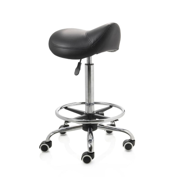 ZenGrowth Saddle Stool Black with chrome frame and foot ring