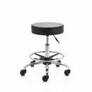 ZenGrowth Tabouret Zwart met voetring en chromen frame – harde wieltjes voor zachte ondergrond