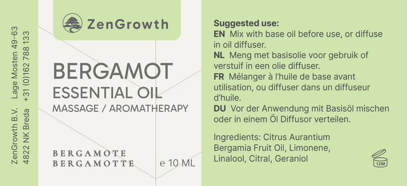 ZENGROWTH Organic Essential Oil Bergamot Display 12 bottles