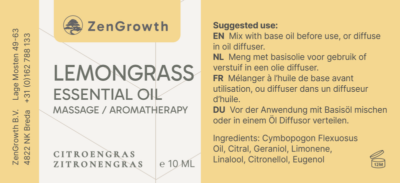 ZENGROWTH Organic Essential Oil Lemongrass Display including 12 bottles